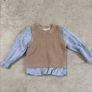 Zara Tan and Blue Kids Layered Sweater Top size 4-5